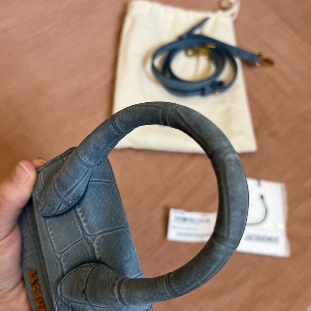 Jacquemus Le Chiquito Suede Croc Embossed Mini Bag in blue - Picture 14 of 17